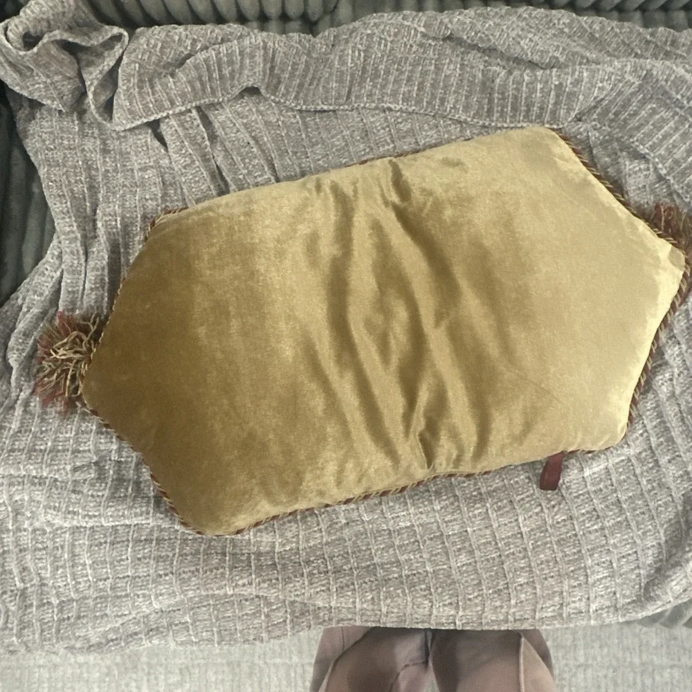 SERENDIPITY Gold Red Tapestry Throw  Pillow Reversible TASSELS‎ Maximalist Luxe